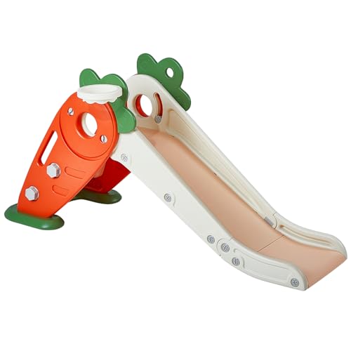 Image of VEVOR Toddler Slide Foldable Kids Slide with Climbable Ladders & Basketball Hoop for Age 1-3, Indoor Outdoor Slide Playset for Kids Within 88lbs, Toddler Playground w/Raised Handrail, Anti-Slip Strip