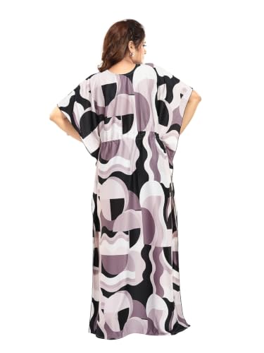 Image of Women's- Kaftan /Nighty /Maxi /Gown /Nightdress /Nightwear Serena Fabric- V-Neck Floral Print
