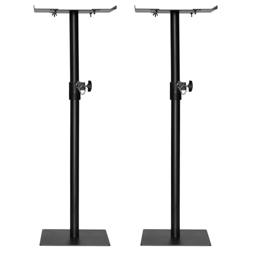 Image of Softline Pro Heavy Duty Studio Monitor Stand (Set of 2) Wide Variable Metal Top Plate Square Base with Anti-Slip Pads Speaker, Projector & DJ Stand - SP 802 HV