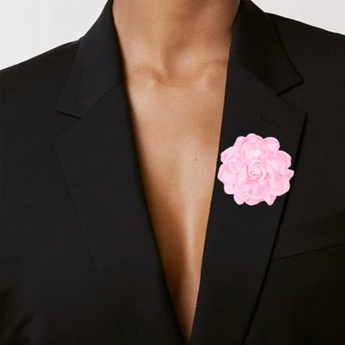 Image of Large Red Rose Flower Brooches Pins for Women Dainty Satin Fabric Brooches Big Camellia Flower Brooch Wedding Party Clothing Pin Accessory Jewelry