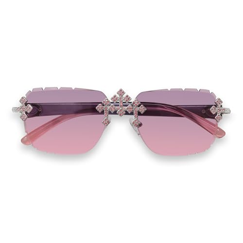 Image of Iced-Out Triple Cross Sunglasses - Frameless Diamond-Cut Luxury Shades for Men & Women | UV400 Hip-Hop Eyewear