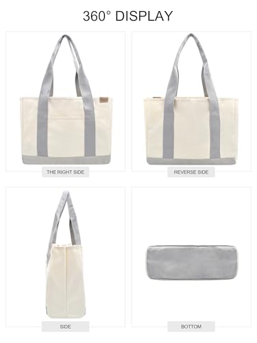 Image of TeeYee 16oz Canvas Tote Bag Casual Multi pockets Handbags Large Capacity Shopping Shoulder Bag with Pocket Bags Work Purses