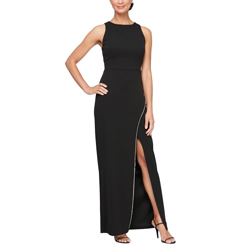 Image of Alex Evenings Women's Long Cascade Ruffle Sleeveless Gown with Leg Slit, Mother of The Bride Dress, Elegant Party Gown