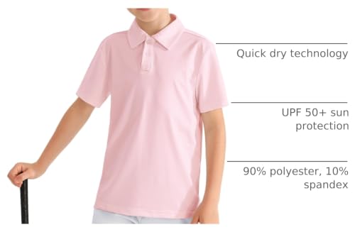 Image of MIVEI Boys' Performance Polo Shirt - Golf Grid Short Sleeve Collar Shirts Youth Stretch Quick Dry Lightweight Athletic UPF50+ Pink