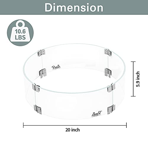 Bali Outdoors Fire Pit Wind Guard, Durable Strong Clear Tempered Glass Round Glass Shield Wind Glass For Propane Fire Pit 20 X 20 X 5.9 Inches #TOP1