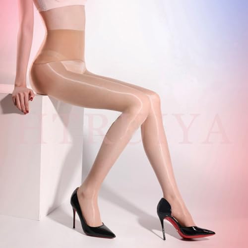 Image of HTRUIYA Shiny Seamless Pantyhose Ultra Sheer Tights High Waist Shimmery Stocking For Women