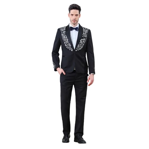 Men's 2 Piece Suit Slim Fit Suits for Men One Button Blazer Wedding Party Jacket Pants Set Beads Tuxedo Set2