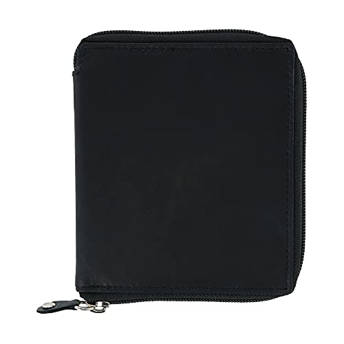 CTM Men's Leather Zip-Around European Wallet, Black