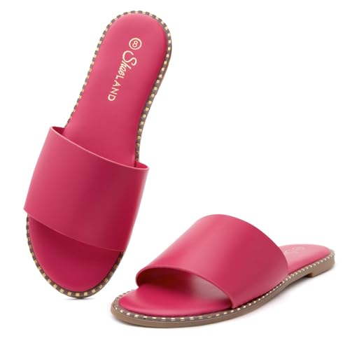Image of Shoe Land Flat Sandals for Women - Slip-On Slides with Cushioned Footbed | Comfortable Dressy & Casual Open Toe Summer Sandals for Beach, Travel & Everyday Wear