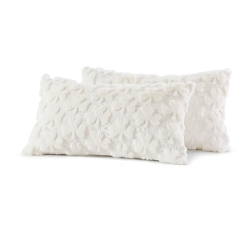 Image of decorUhome St. Patrick's Day Shamrock Pillow Covers 12x20 Inch Set of 2, Soft Plush Faux Wool Cream White Throw Pillow Covers, Farmhouse Spring Holiday Decor for Sofa Living Room