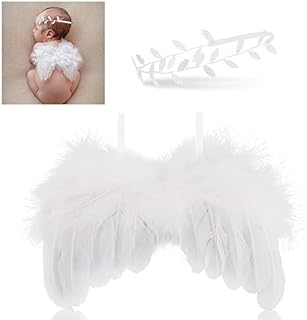 Hifot Newborn Baby Photography Prop Outfits, Feather Angel Wings with Headband Set, Baby Girl Photo Props Accessories White
