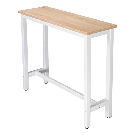 eSituro Mesa de Bar Mesa de Cafetería Mesa de Barra Mesa de Cocina Alta con Estructura de Metal 120x40x100cm Roble Claro SBST0332