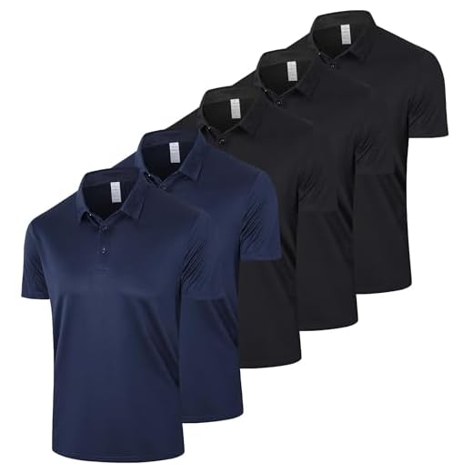 Gaiatiger 5 Pack Men's Polo Shirts Quick Dry Performance Golf Short Sleeve Breathable Sports Tee Top Polo Shirts for Men Adult(P531)-3Black2Navy-M