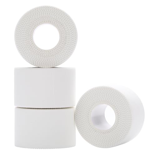 4 Rollen Sporttape Weiß 3 8cm x 10m Tape Sport Fussball Tape Klebeband Fingertape Tapeband für Fußball Volleyball Alle Sportarten - Starke Haftung Reißbar & Hautfreundlich