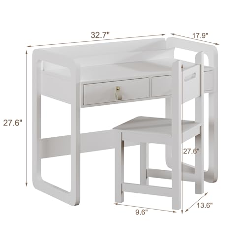 image for Treocho Kids Desk and Chair Set, Study Desk for Kids with Drawers, Woo