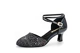 RoseMoli 1920s Shoes for Women Salsa Ballroom Dance Shoes for Woman Low Heels Dancing Pumps for Latin Tango Flapper Character Party Glitter Shoe Black-7.5