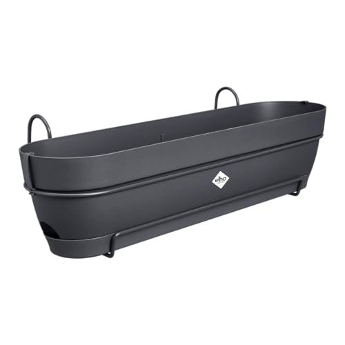 elho Vibia Campana Balkonkasten Allin1 70 mit Wasserreservoir - Übertopf für Balkon - 100% recyceltes Plastik - Ø 70.4 x H 17.7 cm - Schwarz/Anthrazit