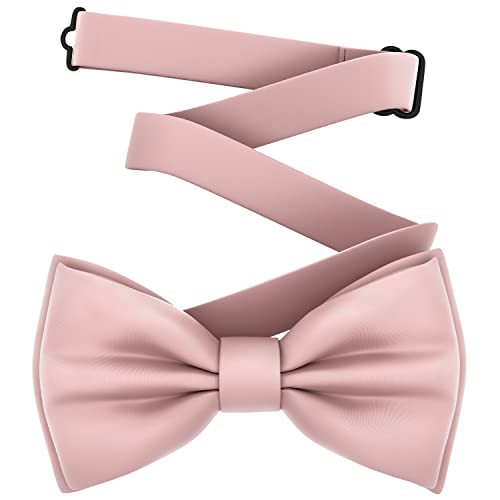 Adam Young Boy's Rose Pastel Bow Tie Pre-Tied Style Formal Satin Classic Bowtie for Tuxedo Faux Silk (Medium, Blush Pink)