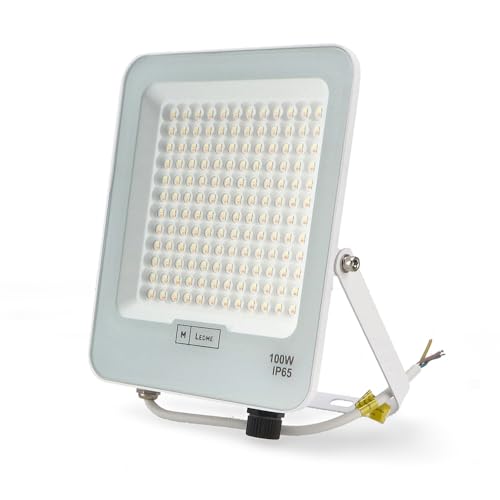 M Ledme - Foco Proyector Led Napoli Plus White 100W, Protección IP65, Regulable de Luz Fría a Luz Cálida 2700K-6500K, Iluminación exterior, De uso para jardín, patios, parking, hotel, naves etc.