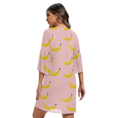 Robe décontractée rose à motif banane et coupe décolleté V Line - 2