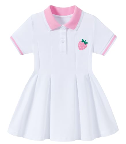 Move Dance Little Girls Dress 4T 5T White Strawberry Polo Casual Outfit - image 1