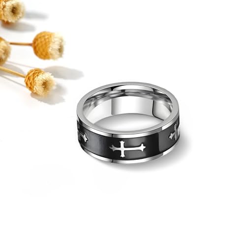 Mens Stainless Steel Cross Ring for Christian Baptism Men Wedding Bands Party Faith Promise Statement Rings3