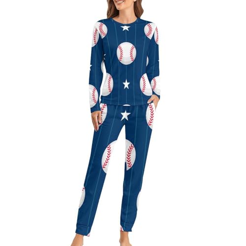 Pyjama femme avec t-shirt manches longues et pantalon de sport baseball