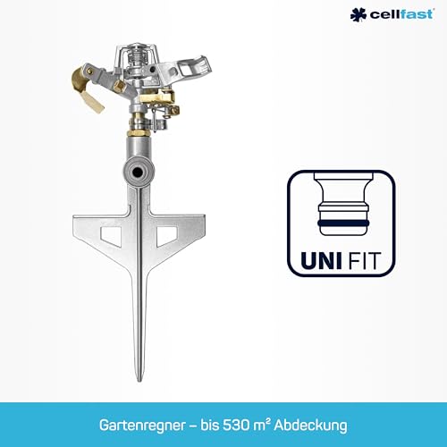 CELLFAST Pulsationssprenger Impulsprenger Pulsationsregner Professionell Gartensprinkler Rasensprenger Aus Metall Für Rasen Blumen Pflanzen Stufenregulierung Lux Ideal, Silber