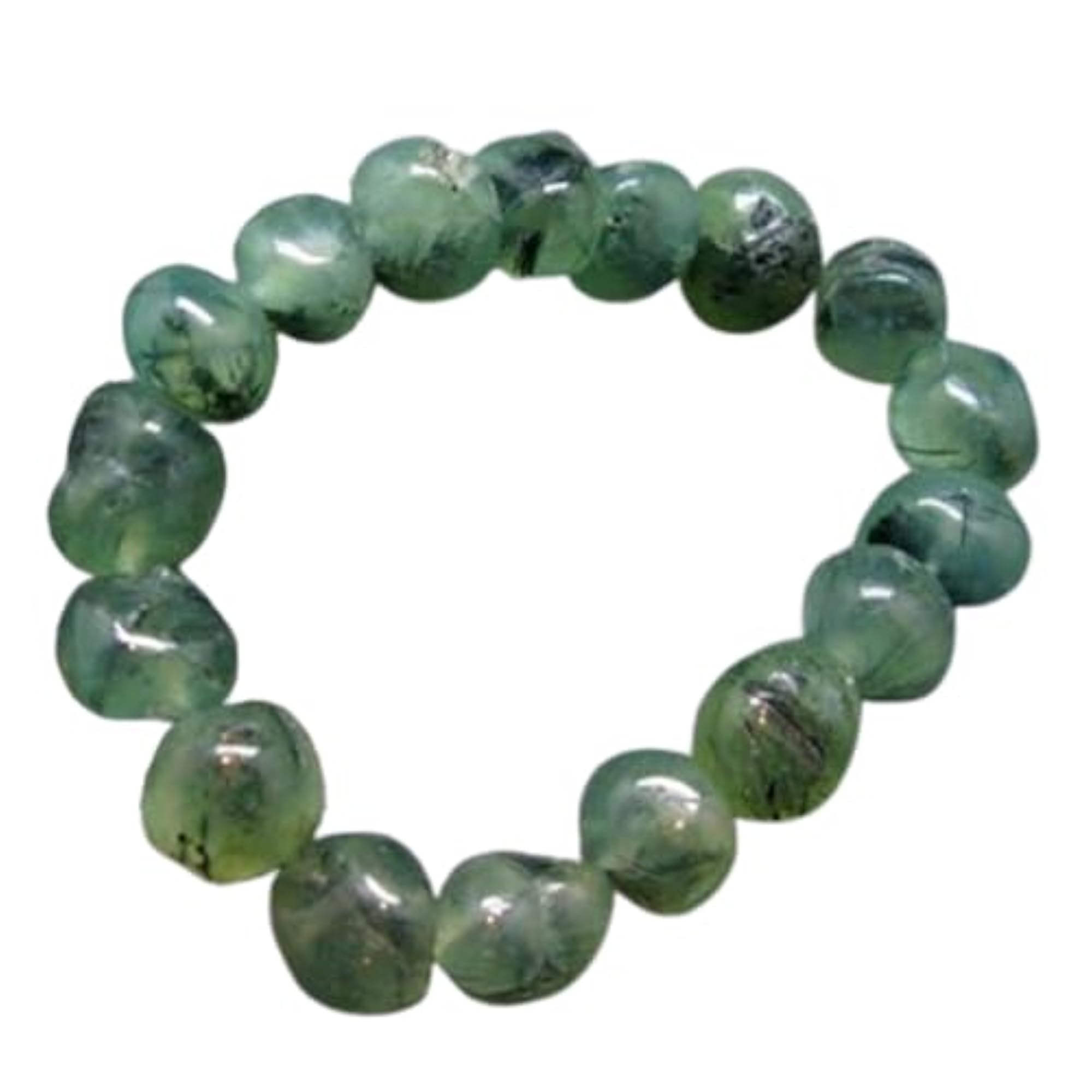 Unisex Natural Prehnite 12mm Tumble Shape Smooth Cut Bead Stretchable Bracelet