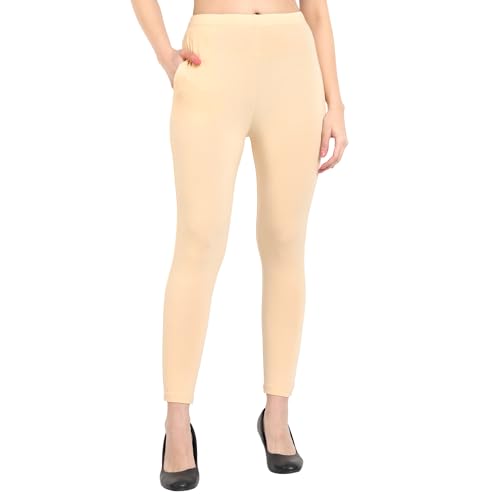 Image of ONE SKY Women Ankle Length Leggings | Premium Cotton Modal Spandex Blend | High Waist Stretchable & Bio-Washed Fabric | Colour-Lock | Ethnic Leggings for Women