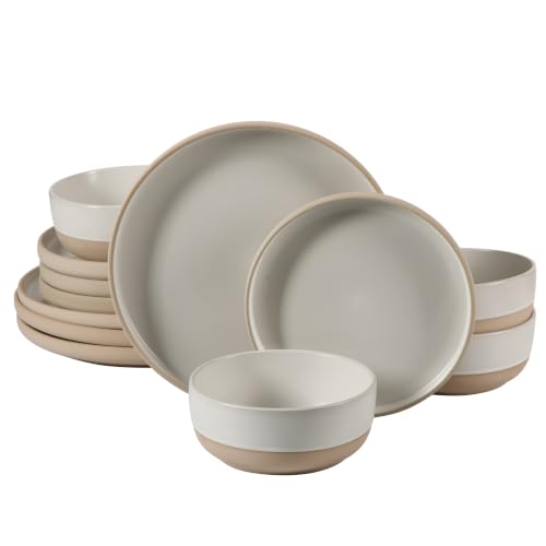 Image of Gibson Home Plates and Bowls Set, 12 Piece Dinnerware Set for 4, White