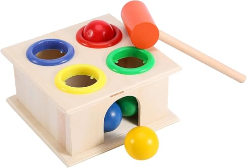 Image of SHINETOY Wooden Ball Drop Hammer Toys for Toddlers | Montessori Pounding Toy with 4 Colorful Balls | Early Learning & Motor Skills Toy, 11 x 6 cm