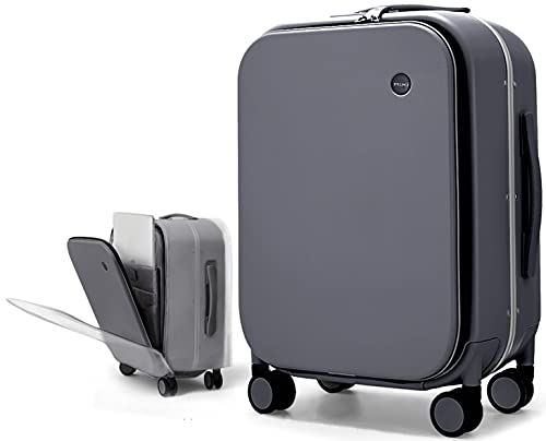 Aluminum Frame Carry On Rolling Luggage, Hanke 20 Inch Suitcase with Cover Spinner Wheel Luggage Lightweight Hardside PC Boarding Cabin with 180Â° Opening for Business Travel - Rock Gray