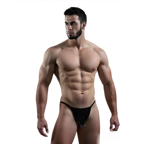 Men's Sexy Ice Silk Underwear Ultra-Thin Hollow Low-Rise G-String with Elephant Nose Sissy Flirting Lingerie Black
