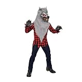 Spooktacular Creations Light-up Red Eye Werewolf Costume for Kids, Halloween Costumes for Boys, Red Deluxe Wolf Costume Set for Kids