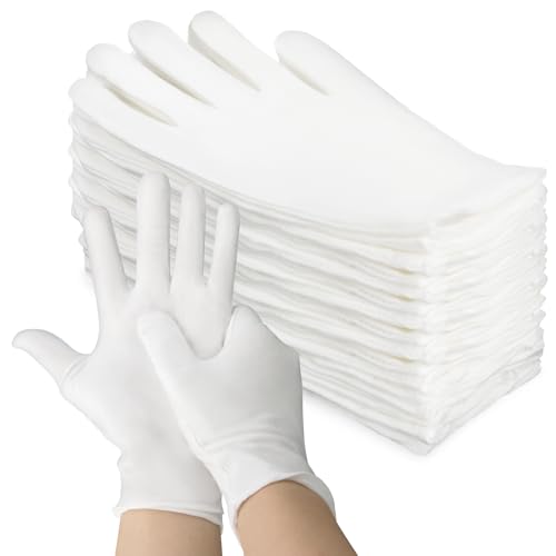 5 Pairs White Cotton Gloves - Breathable Cotton Gloves for Dry Hands Sleeping Inspection Coin Handling Reusable Soft Cloth Glove for Eczema Spa Moisturizing Hands High Elasticity Women and Men
