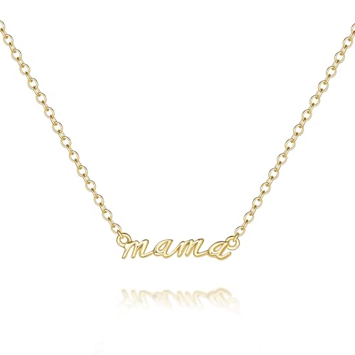 Gold Pendant Necklaces for Women 14K Gold Necklaces for Women Letter Necklace Simple Strong and Full of Love Charm Mama Pendant Necklace for Mom With Adjustable Length (16-18) Inches