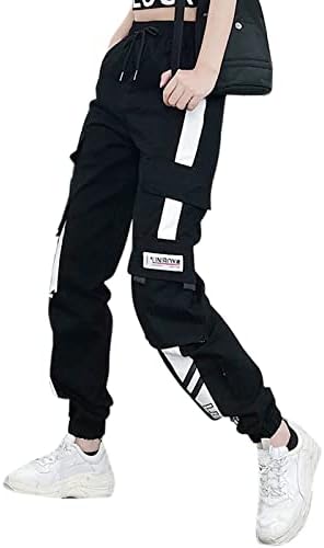 MEINVQIAOTI Black Cargo Pants for Women Straight Hip-hop and Thin Casual Techwear Women Baggy Pants(Black,M)