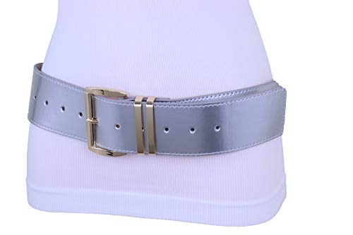 TrendyFashionJewelry TFJ Women Western Bling Look Belt Hip Waist Gold Metal Buckle Plus Size M L XL Shiny Silver Color3