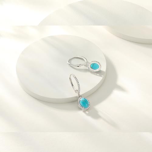 FANCIME Sterling Silver Created Turquoise Earrings Leverback Earrings Oval Halo Cubic Zirconia December Birthstone Earrings Fine Jewelry Gifts for Women2