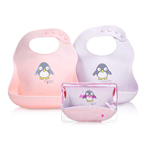 NatureBond Babero de Bebé del Silicona (2pcs), Baberos Reutilizables Impermeable súper suave, Fáciles de Lavar Babero Alimenticio de Silicona para Bebé Niño o Niña