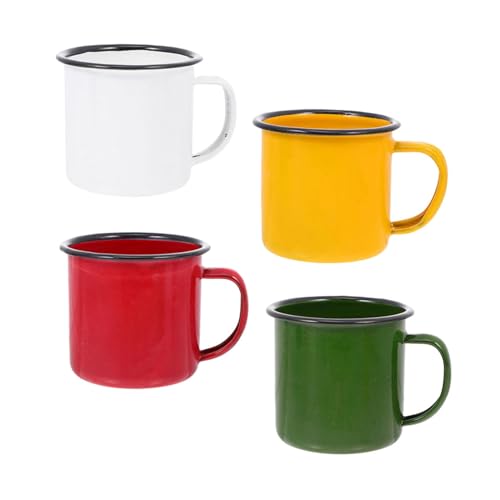 LIOOBO 4個 復古エナメルカップ 食器用水筒 コーヒーやお茶に 伝統的な風デザイン オフィスや家用飲料容器