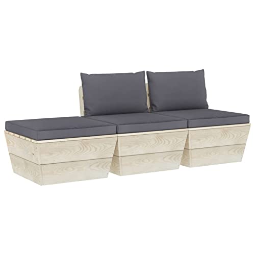 Homgoday Sofa palets Exterior Sofa palets Exterior con Cojines Muebles de jardín de palets 3 pzas y Cojines Madera de abeto2x centrales + reposapiésAntracita - imagen 3