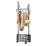 stand negozio di abbigliamento ▶ Appendiabiti con ruote: questo appendiabiti in metallo ha 4 ruote universali, due delle quali possono essere bloccate, puoi fermarlo e bloccarlo per evitare che si muova. Puoi spostare facilmente questo appendiabiti multifunzionale con cestino portaoggetti ovunque tu voglia, come soggiorno, camera da letto, bagno, boutique, ecc.