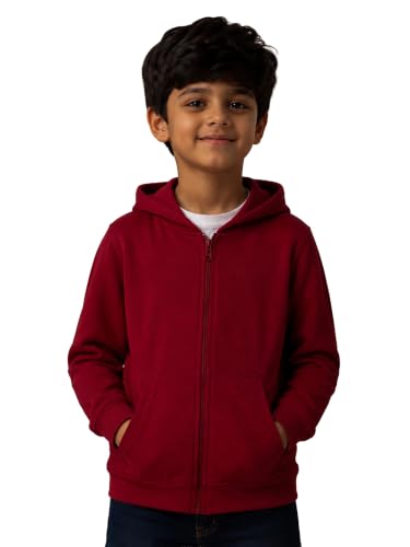 Image of Unisex Kids Solid Full Sleeve Zip Front Open Hooded Sweatshirt