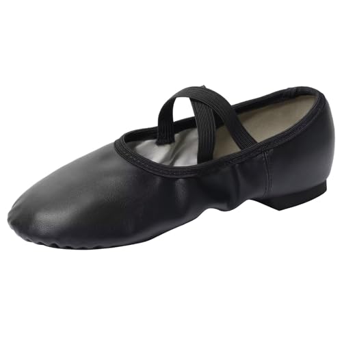 Asyusyu Schwarze Jazzschuhe für Damen, Kreuzriemen, geteilte Sohle, Jazz-Tanzschuhe, PU, Schwarz , 42 EU