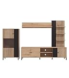 CAMBIA TUS MUEBLES CTM® Mueble Salón Avion 263x167x40 cm – Conjunto en Roble y Negro con Detalle Alistonado, Múltiples Módulos de Almacenaje, Estilo Contemporáneo Moderno