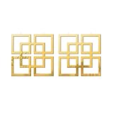 flangairy 2 Piece Gold Geometric Wall Mirrors, 11.8 Inch Wooden Frame Acrylic Mirror Decor for Bathroom Bedroom Living Room Modern Farmhouse Home Decorations