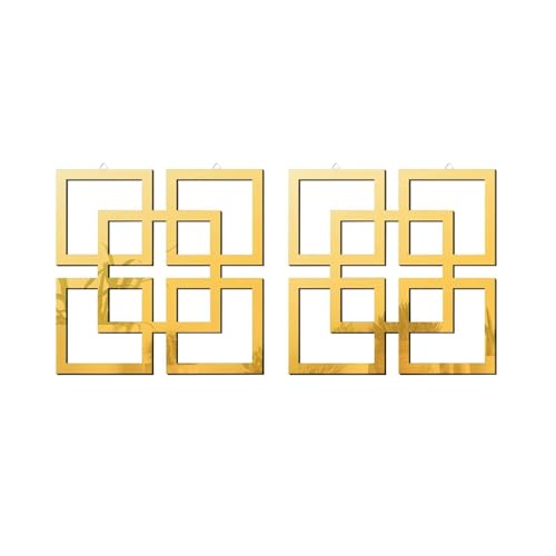 flangairy 2 Piece Gold Geometric Wall Mirrors, 11.8 Inch Wooden Frame Acrylic Mirror Decor for Bathroom Bedroom Living Room Modern Farmhouse Home Decorations