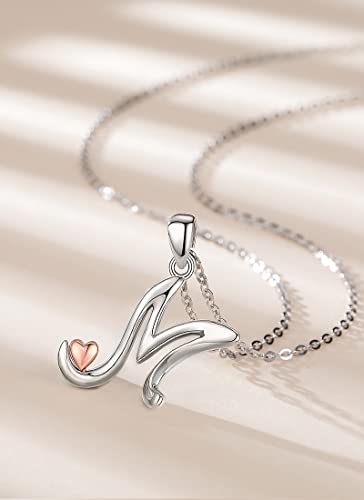 CELESTIA 925 Sterling Silver Initial Necklaces 26 Letter with Rose Gold Heart - 18 Inch Chain2